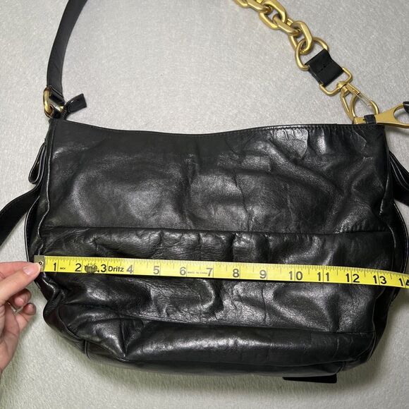Vintage Juicy Couture Leather Purse Y2K Handbag Black Brass Chunky Chain - Picture 14 of 16